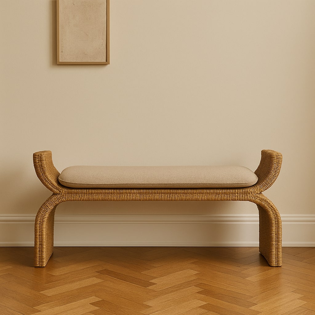 Bouclé Montauk Rattan Weave Solid Wood Bench