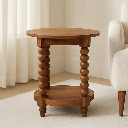 Savannah Spindle Golden Teak Round End Table