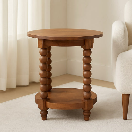 Savannah Spindle Golden Teak Round End Table