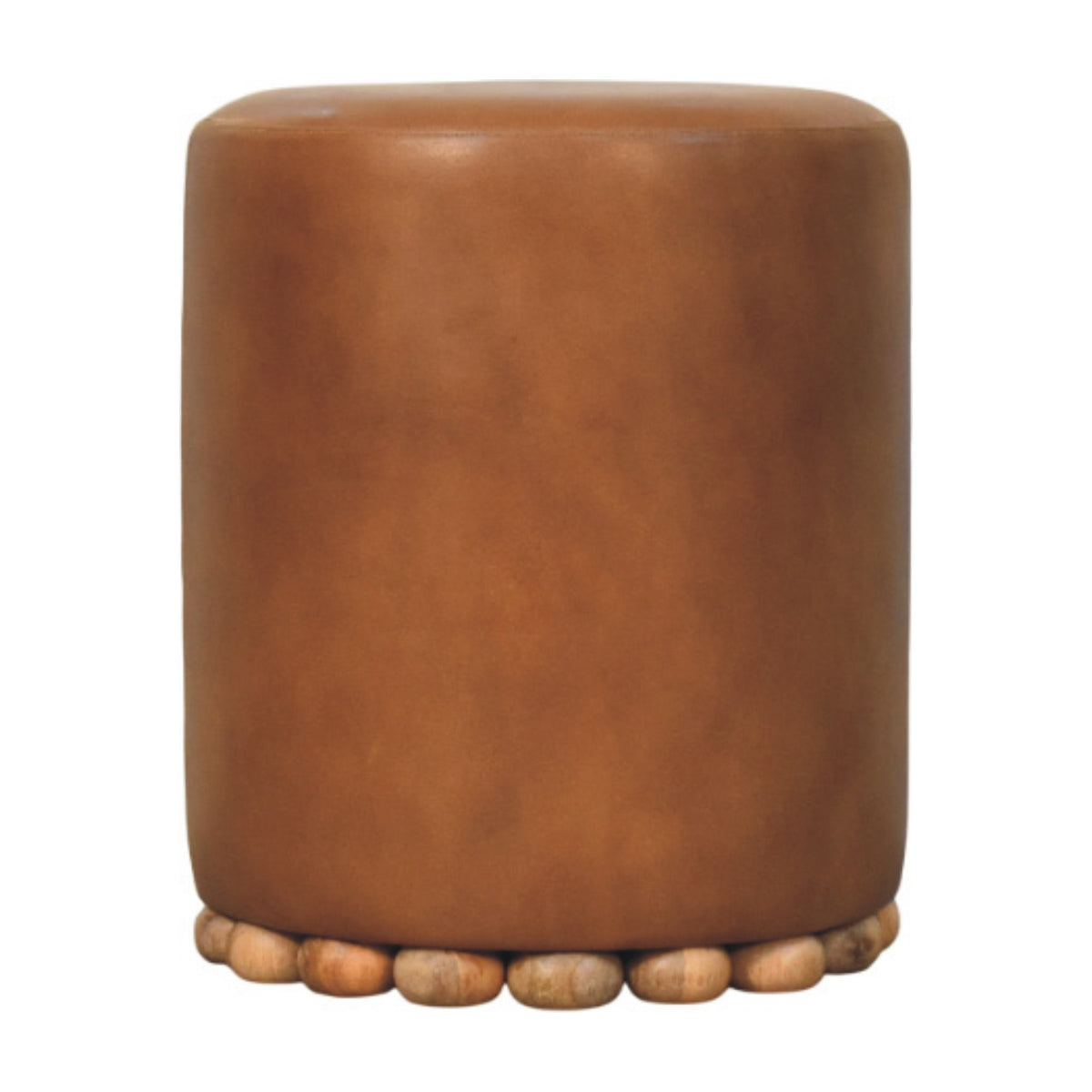 Austin Oak Round Brown Leather Footstool