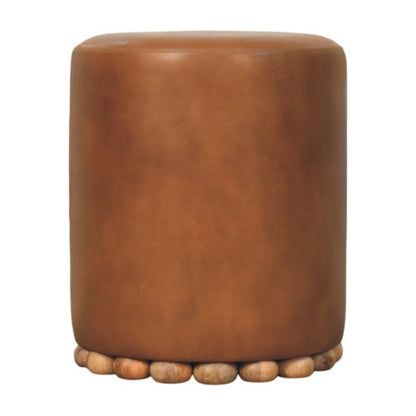 Austin Oak Round Brown Leather Footstool