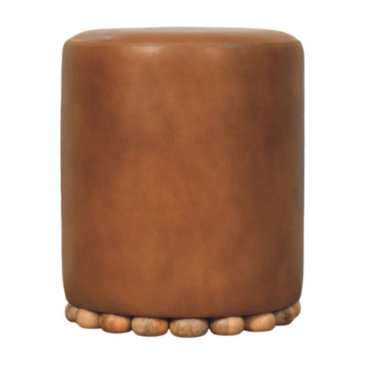 Austin Oak Round Brown Leather Footstool