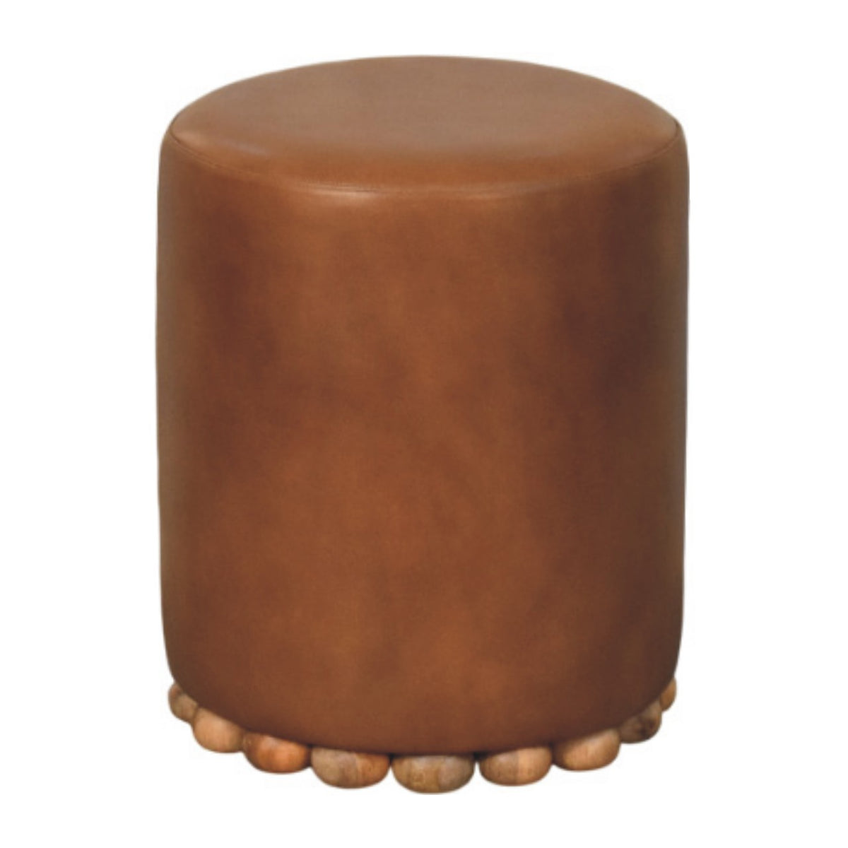 Austin Oak Round Brown Leather Footstool