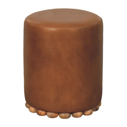 Austin Oak Round Brown Leather Footstool