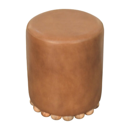 Austin Oak Round Brown Leather Footstool