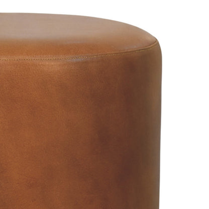 Austin Oak Round Brown Leather Footstool
