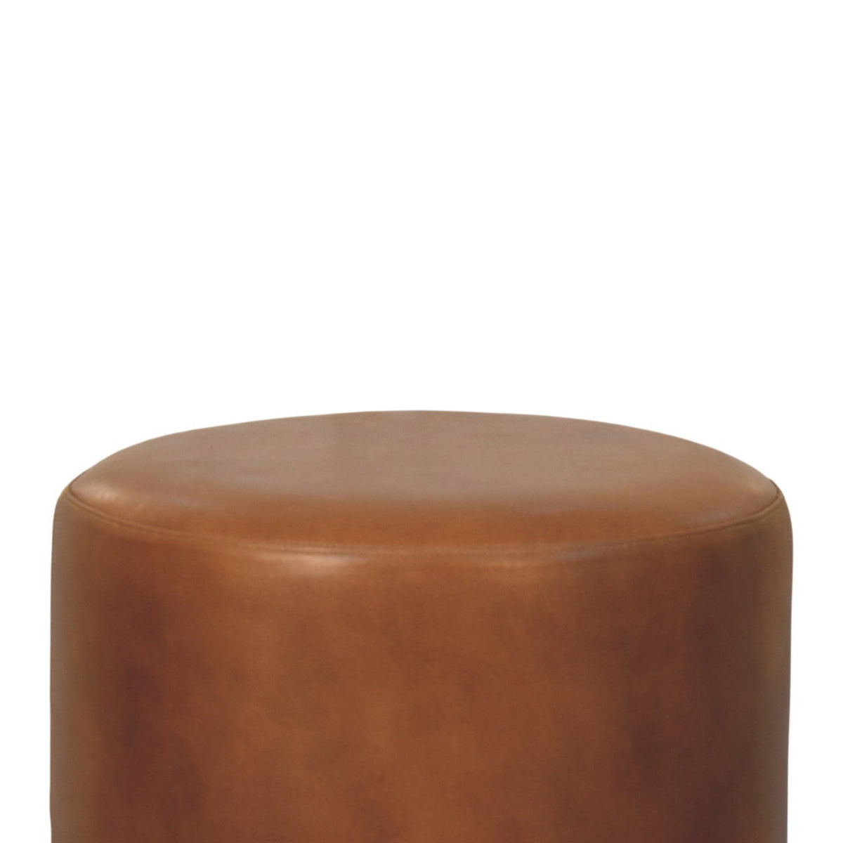 Austin Oak Round Brown Leather Footstool