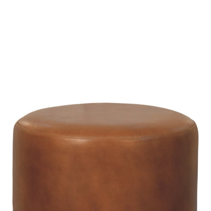 Austin Oak Round Brown Leather Footstool