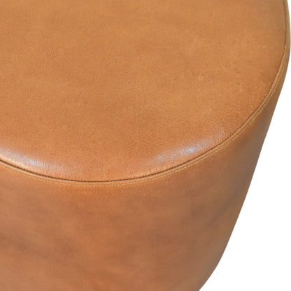 Austin Oak Round Brown Leather Footstool
