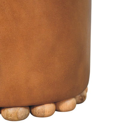 Austin Oak Round Brown Leather Footstool