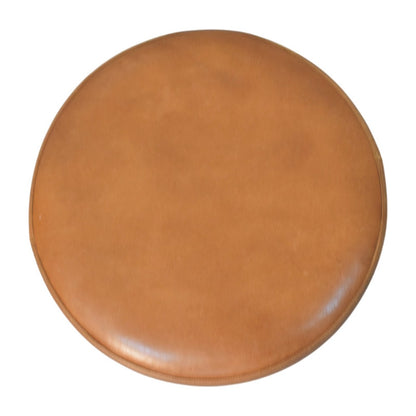 Austin Oak Round Brown Leather Footstool