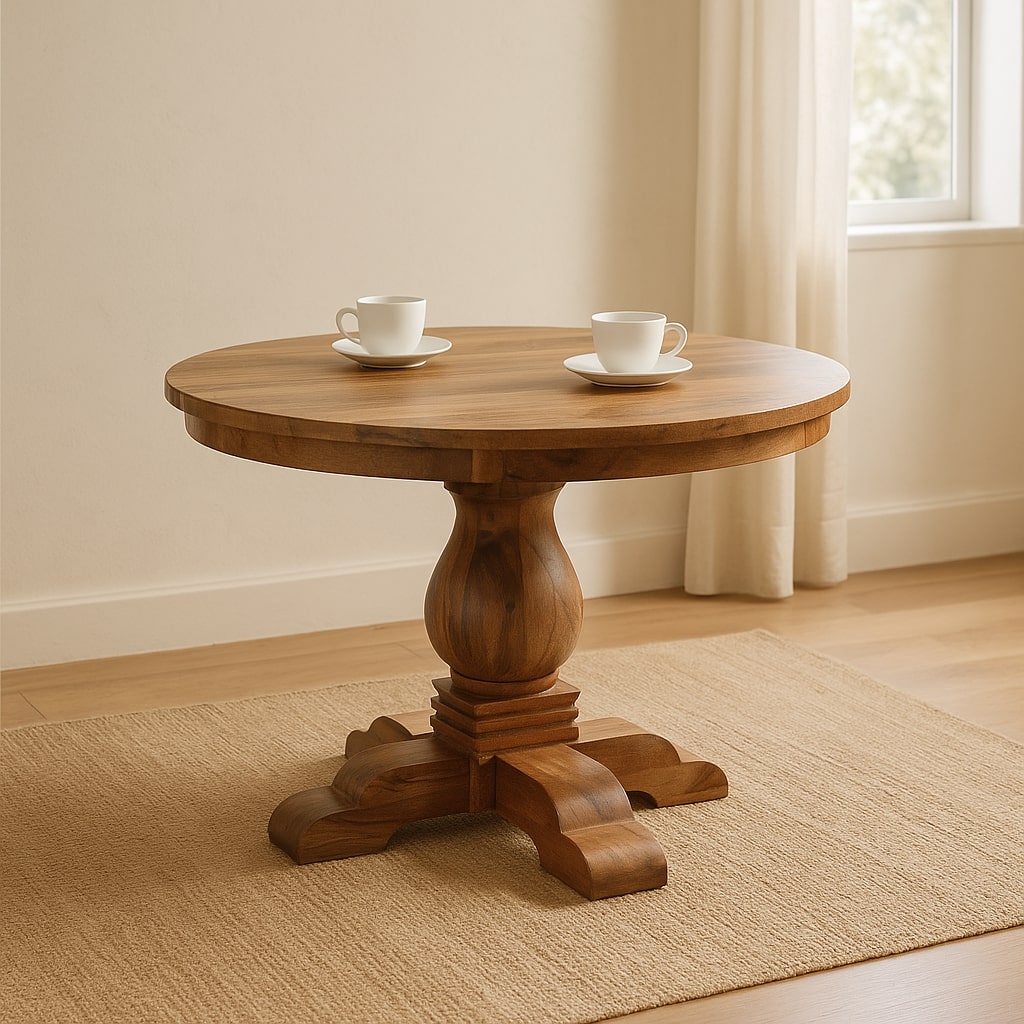 Sculptural Pedestal Round Wood Dining Table