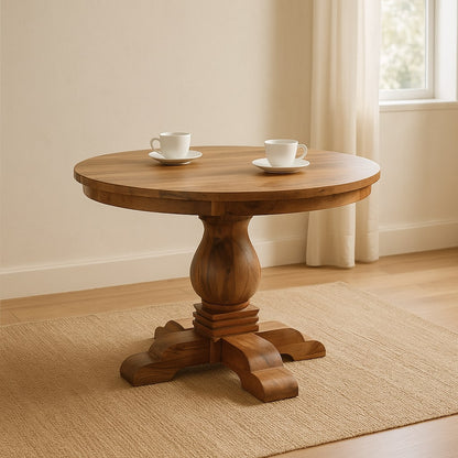 Sculptural Pedestal Round Wood Dining Table