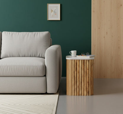 Beacon Oak Fluted Base Marble Side Table