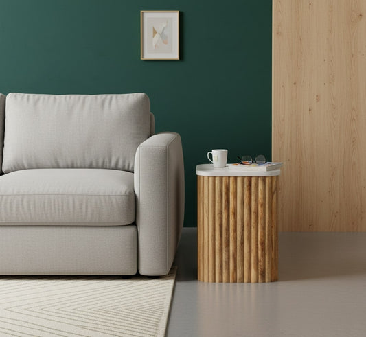 Beacon Oak Fluted Base Marble Side Table