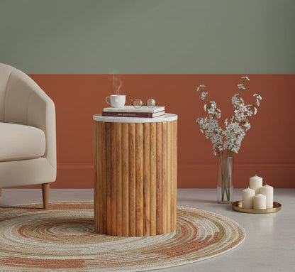 Beacon Oak Fluted Pedestal Marble Side Table