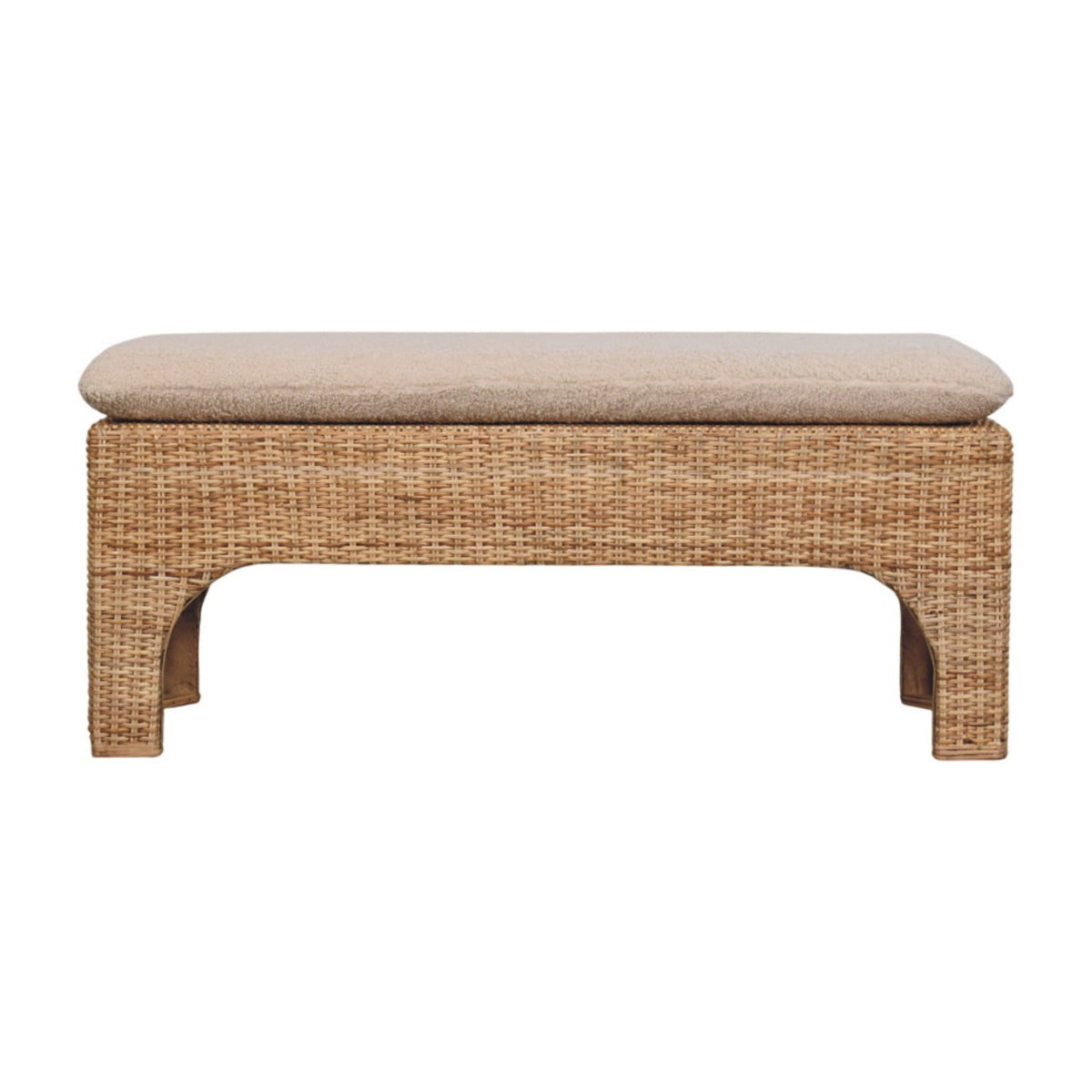 Bouclé Montauk Rattan Cushioned Solid Wood Bench