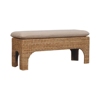 Bouclé Montauk Rattan Cushioned Solid Wood Bench