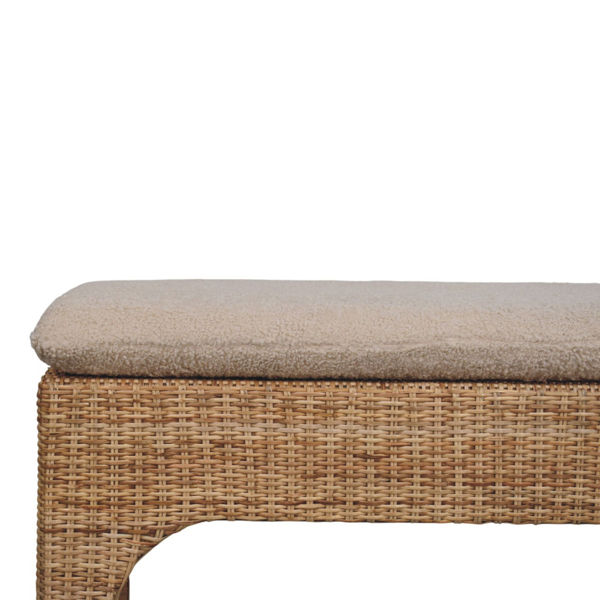 Bouclé Montauk Rattan Cushioned Solid Wood Bench