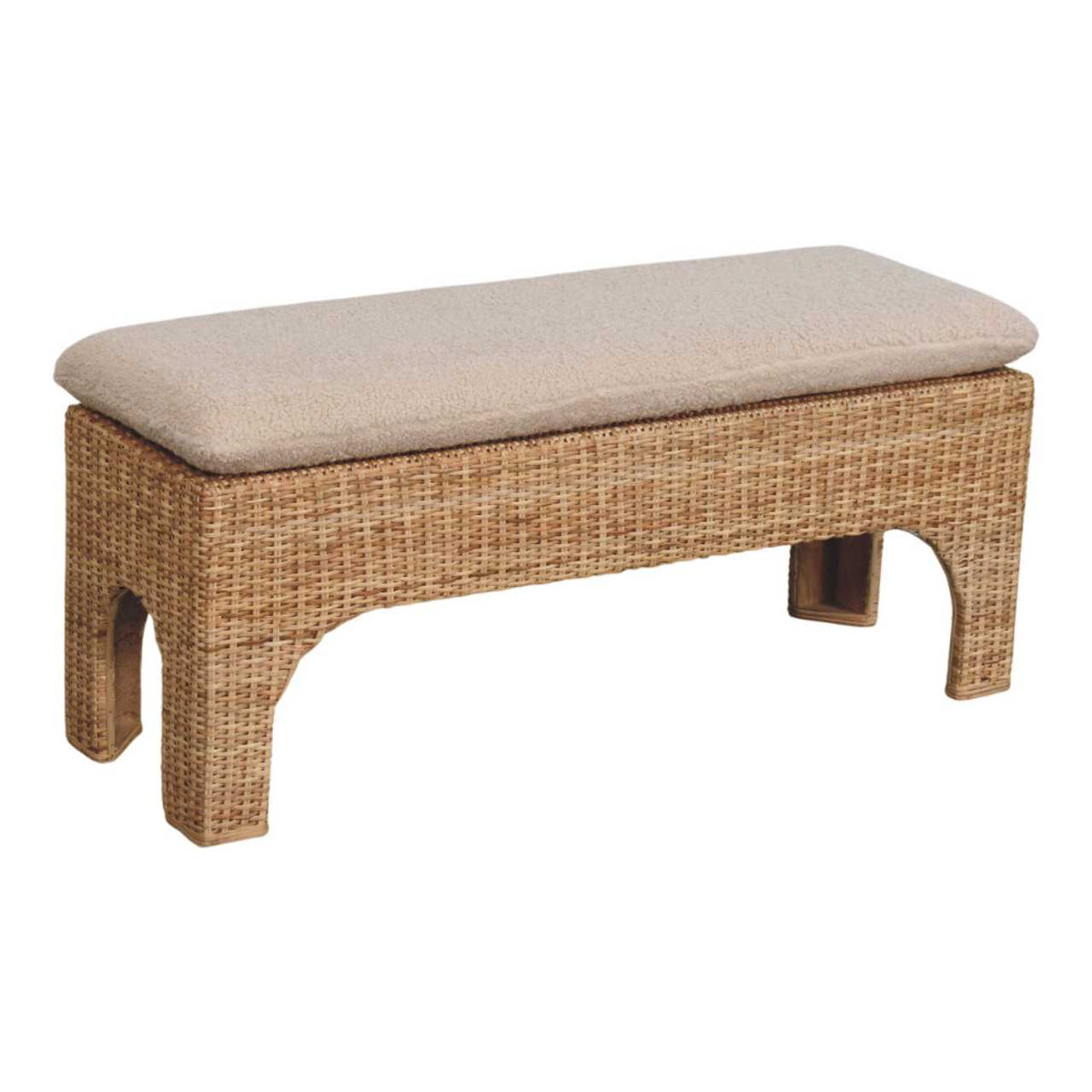 Bouclé Montauk Rattan Cushioned Solid Wood Bench