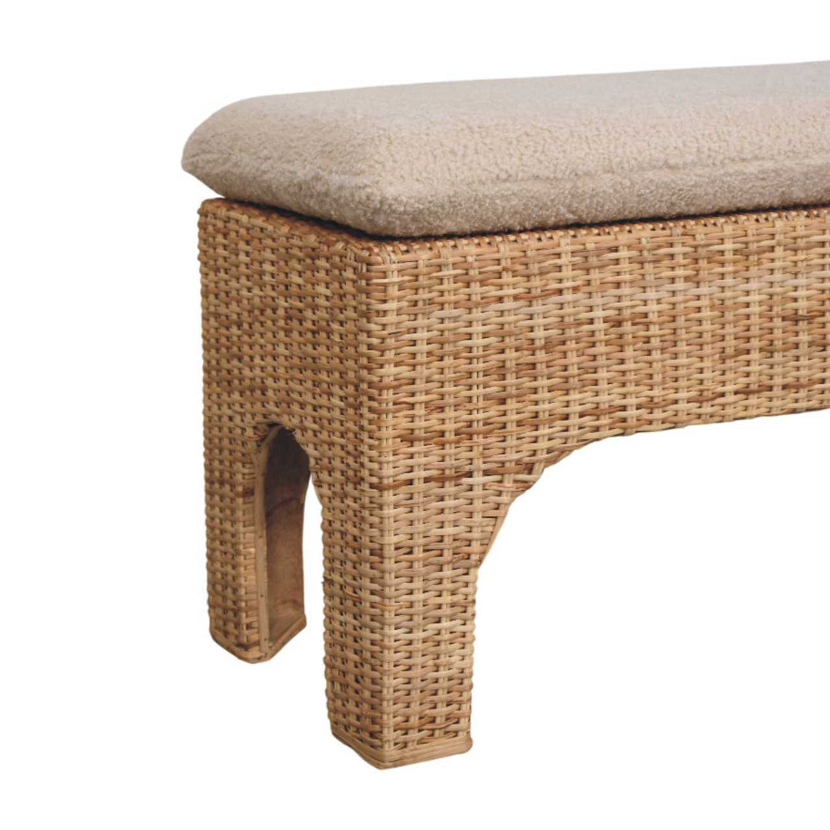 Bouclé Montauk Rattan Cushioned Solid Wood Bench