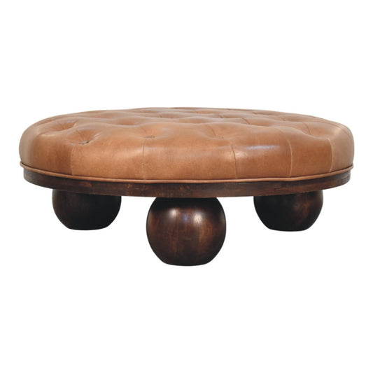 Sutton Buffalo Leather Ball Foot Tufted Coffee Table