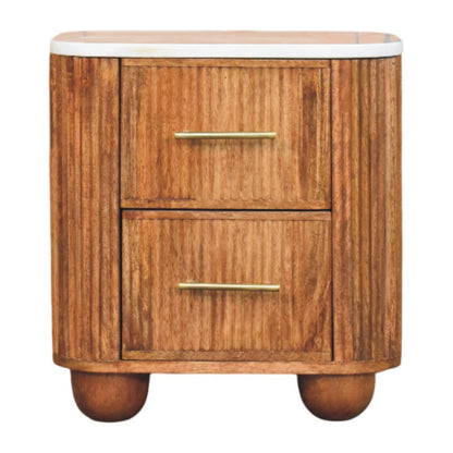 Beacon Teak Fluted 2 Drawer Marble Nightstand