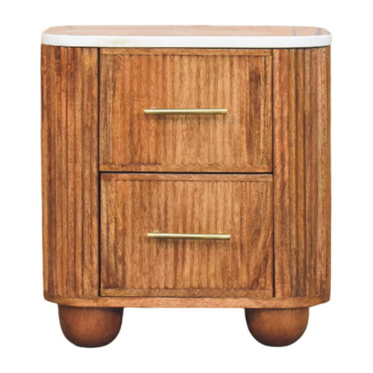 Beacon Teak Fluted 2 Drawer Marble Nightstand