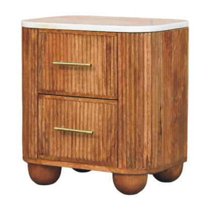 Beacon Teak Fluted 2 Drawer Marble Nightstand