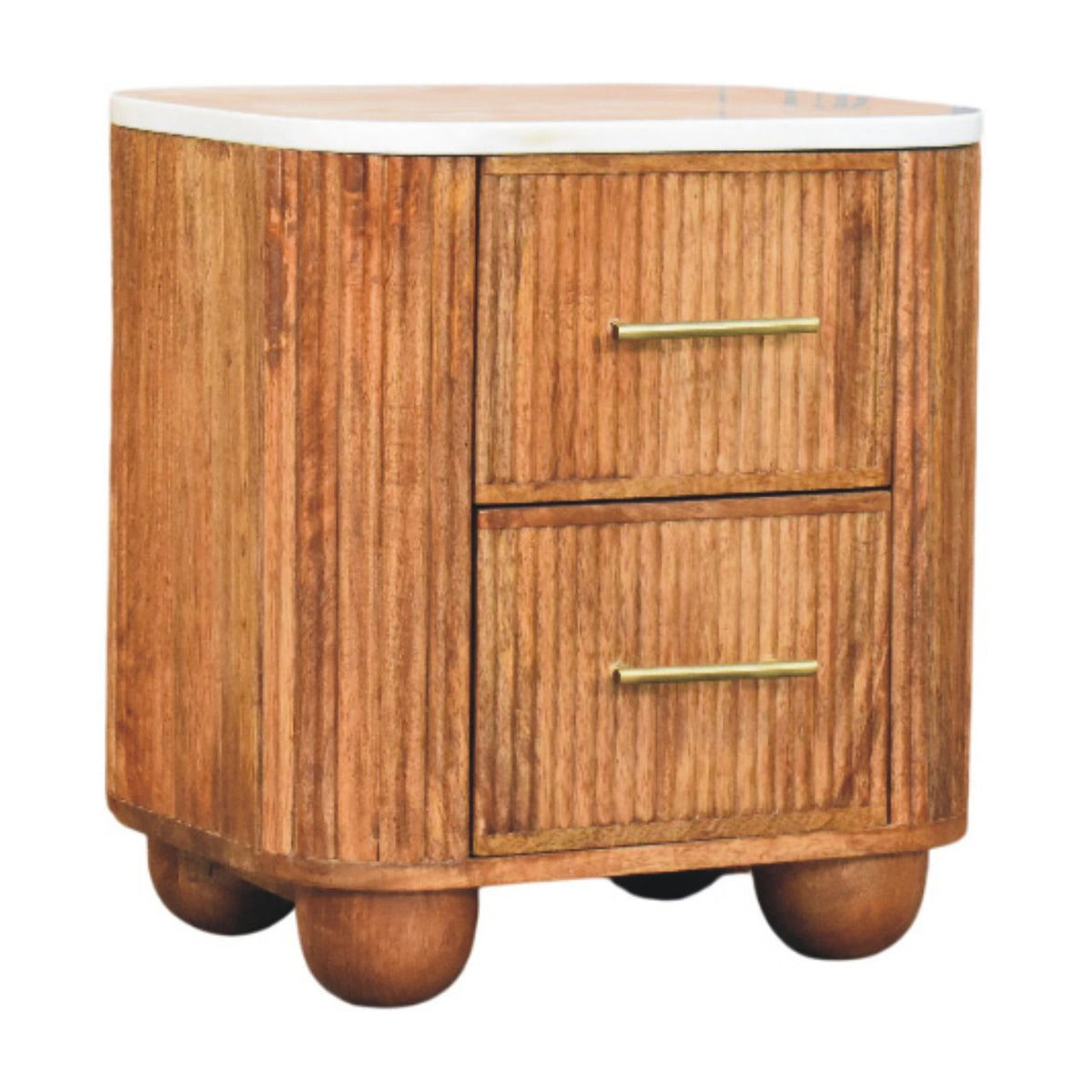 Beacon Teak Fluted 2 Drawer Marble Nightstand