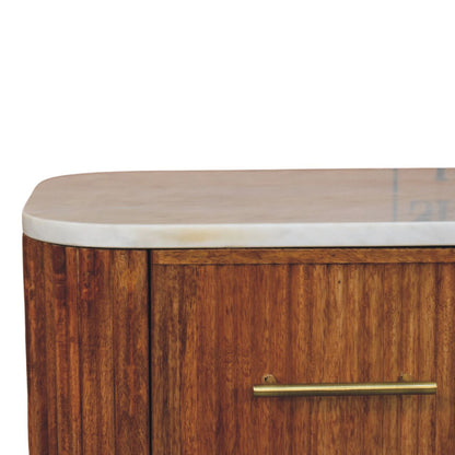 Beacon Teak Fluted 2 Drawer Marble Nightstand