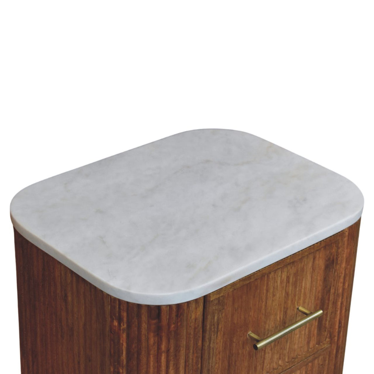 Beacon Teak Fluted 2 Drawer Marble Nightstand
