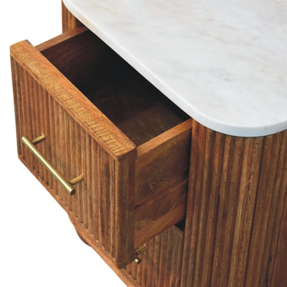 Beacon Teak Fluted 2 Drawer Marble Nightstand