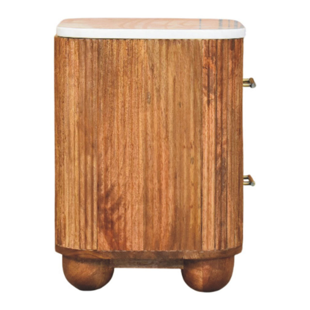 Beacon Teak Fluted 2 Drawer Marble Nightstand