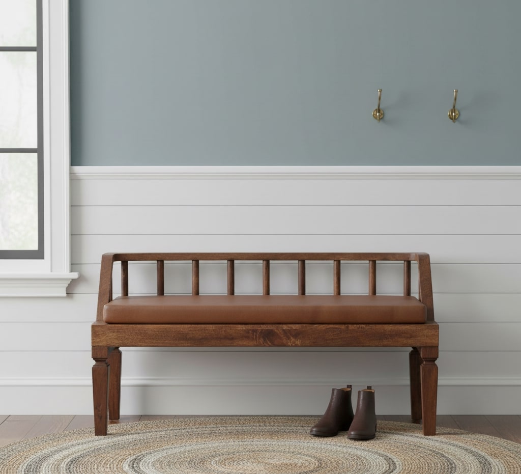 Sutton Buffalo Leather Roasted Almond Bench