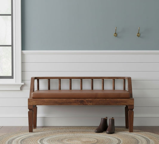 Sutton Buffalo Leather Roasted Almond Bench