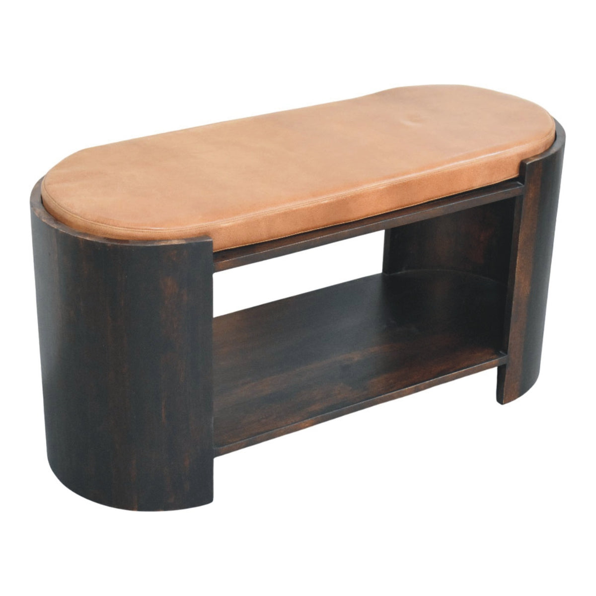 Sonora Mocha Leather Top Shoe Storage Bench