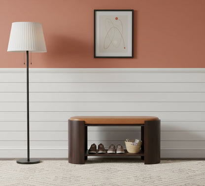 Sonora Mocha Leather Top Shoe Storage Bench
