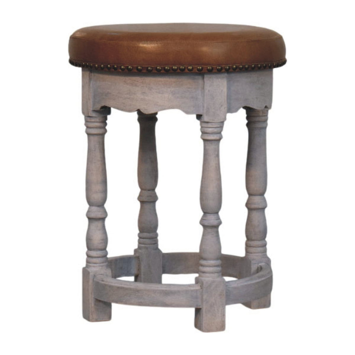 Sutton Buffalo Leather Scalloped Vanity Stool