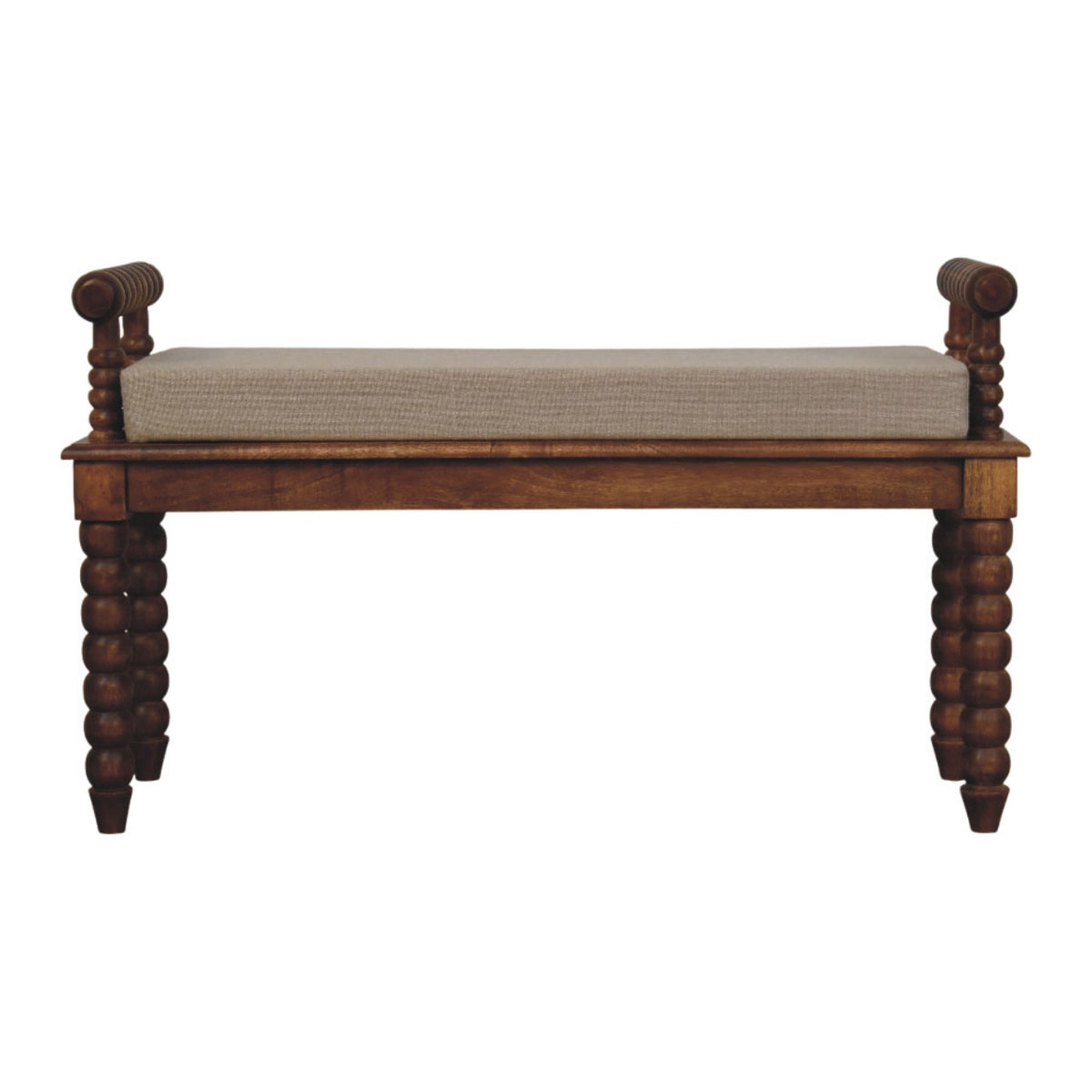Savannah Spindle Amber Linen Upholstered Bench