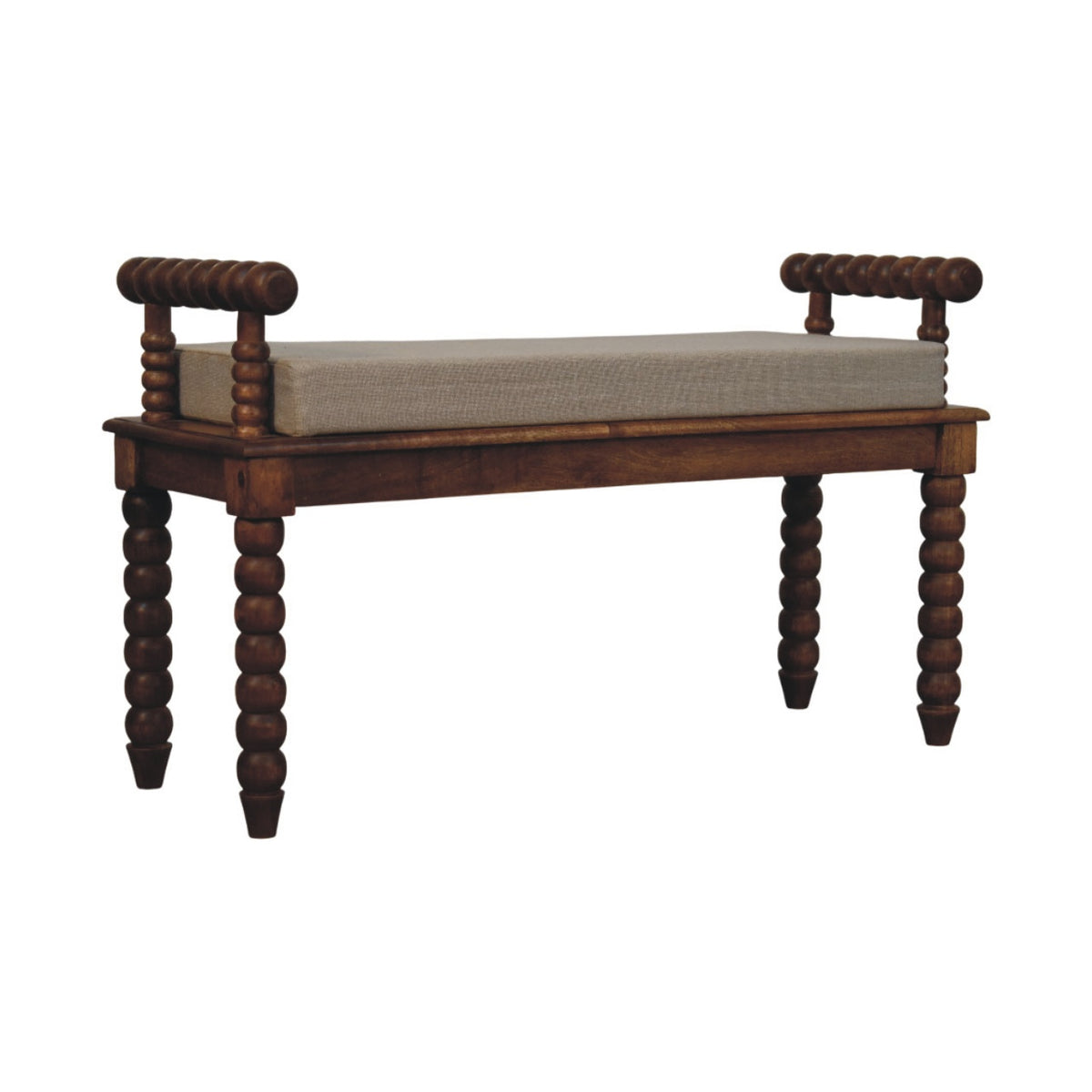 Savannah Spindle Amber Linen Upholstered Bench