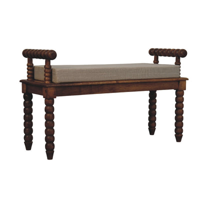 Savannah Spindle Amber Linen Upholstered Bench