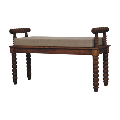 Savannah Spindle Amber Linen Upholstered Bench