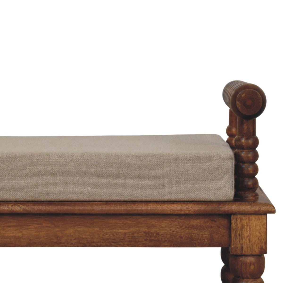 Savannah Spindle Amber Linen Upholstered Bench