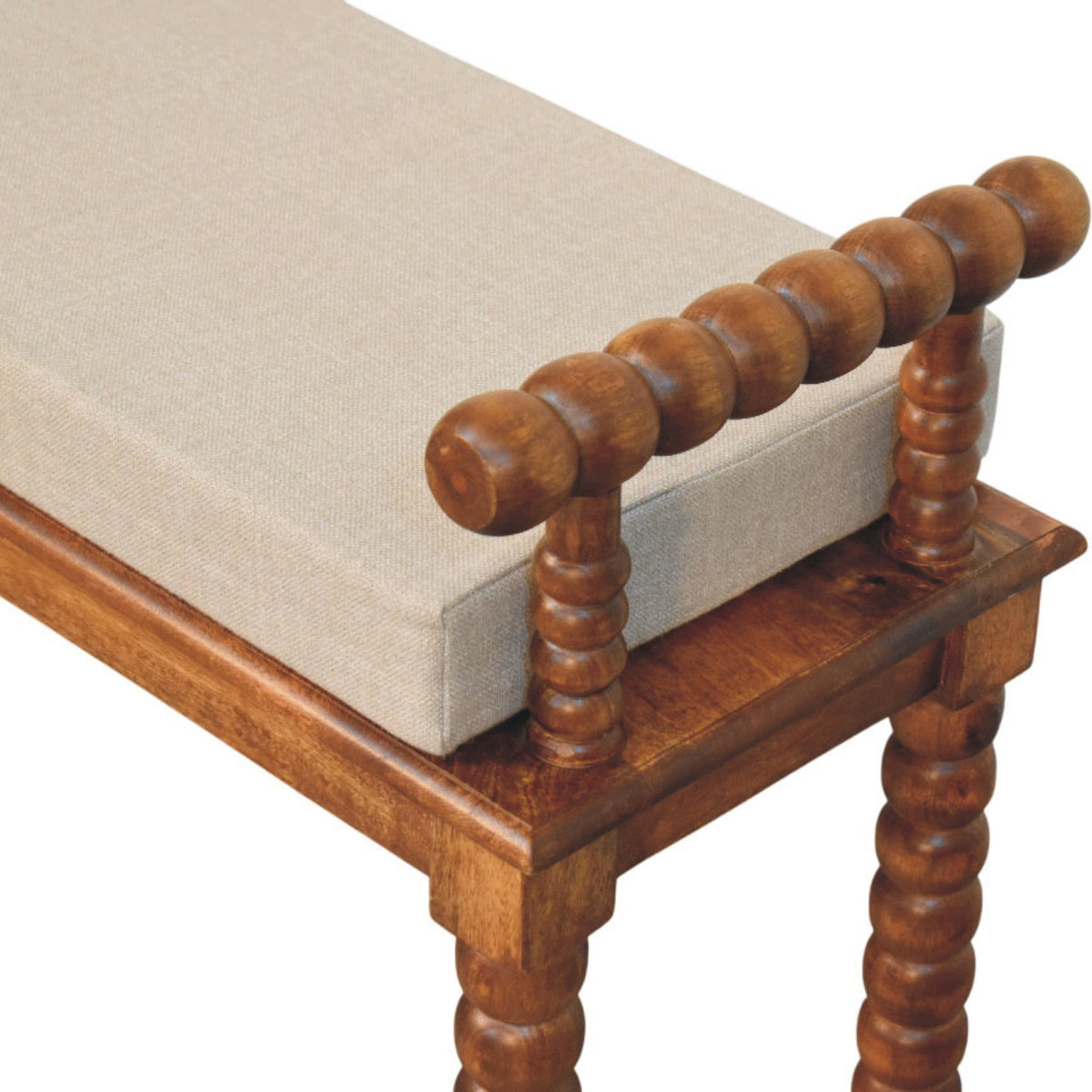 Savannah Spindle Amber Linen Upholstered Bench