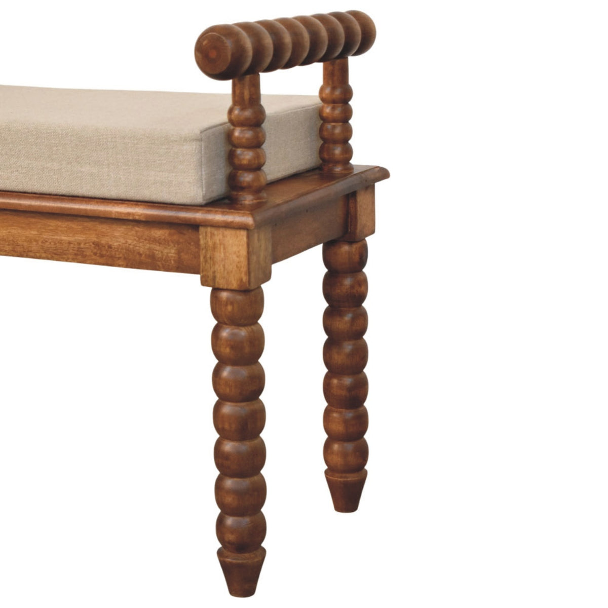 Savannah Spindle Amber Linen Upholstered Bench
