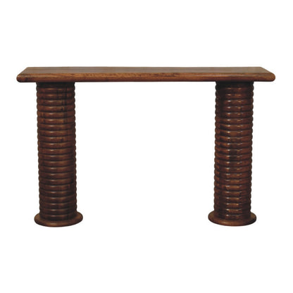 Taos Amber Oak Sculpted Leg Console Table