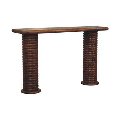 Taos Amber Oak Sculpted Leg Console Table