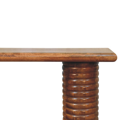 Taos Amber Oak Sculpted Leg Console Table