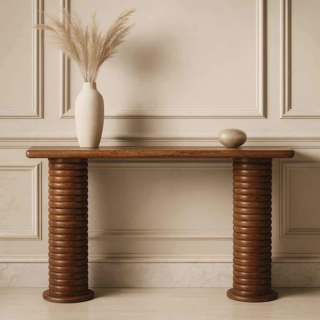 Taos Amber Oak Sculpted Leg Console Table